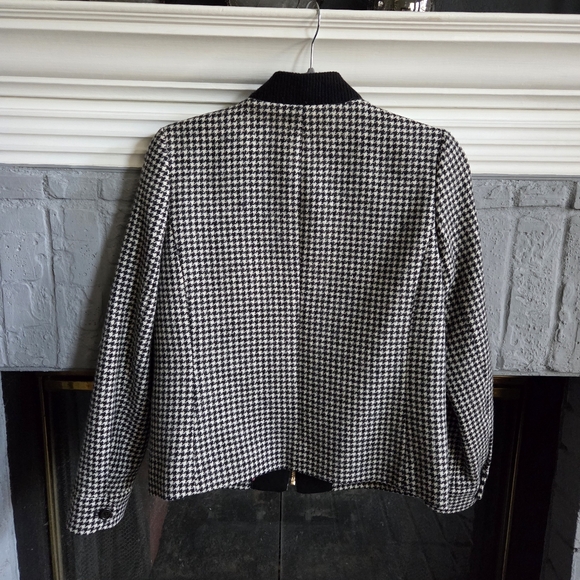 J Crew Size XS Black White Houndstooth Wool Bomber Zip Jacket - Picture 2 of 7